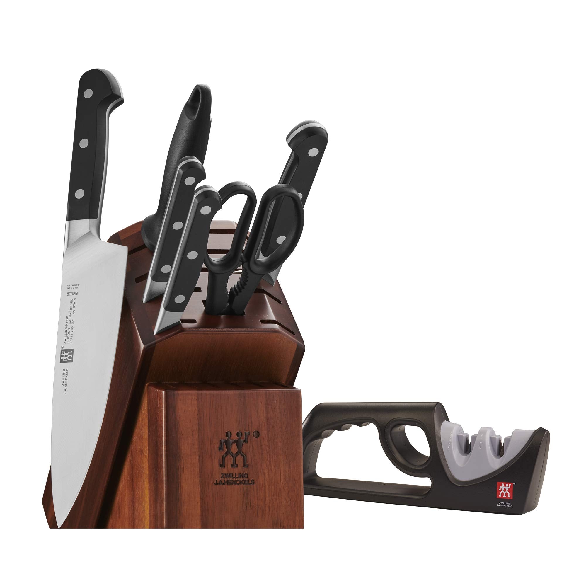 ZWILLING Pro 7-Piece Razor-Sharp German Knife Block Set with Bonus Sharpener, Made in Company-Owned German Factory with Special Formula Steel perfected for almost 300 Years, Dishwasher Safe