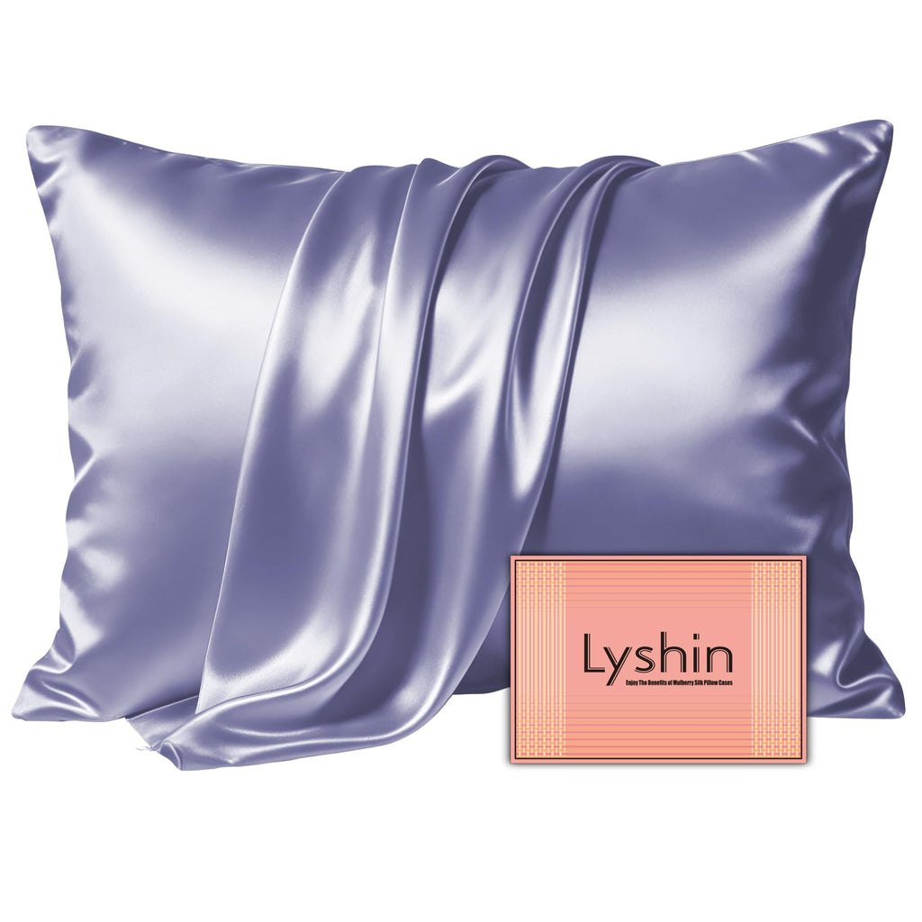 LYSHIN Silk Pillow Cases Standard Size with Hidden Zipper, Silver Grey