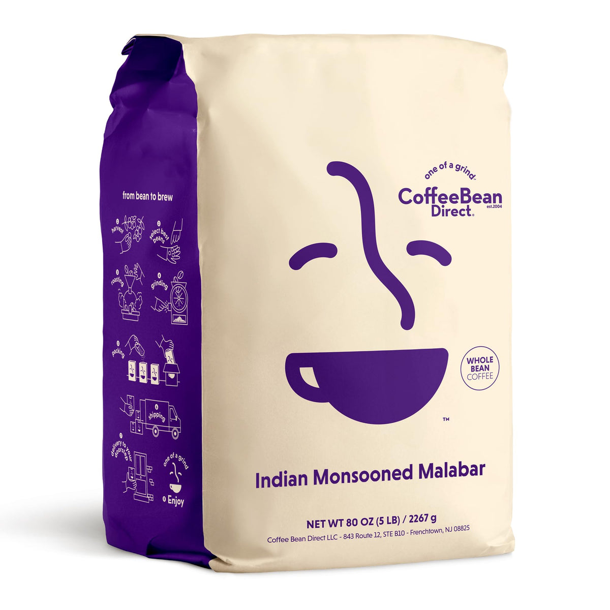 Coffee Bean Direct Tanzanian Peaberry, Whole Bean, 5lb Bag