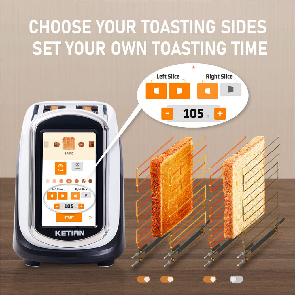2 Slice Touchscreen Toaster,2 Wide Slots,Smart Bread Toaster for Bagel English Muffins Toast Pastry Waffles Bread, Customize Toasting Time,Have a Quick Look,120V 1400W