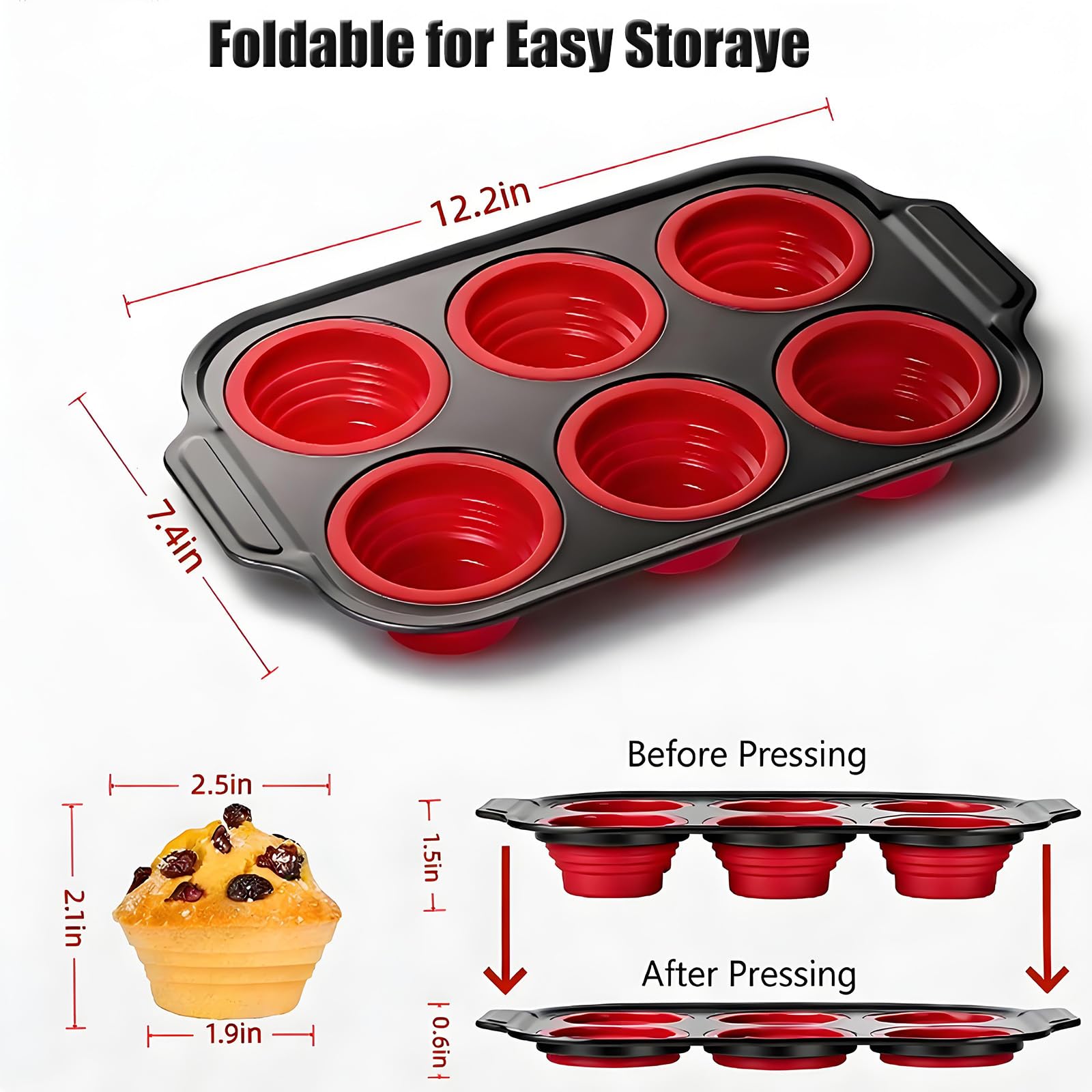 YiYeraio Muffin Pan, 6-Cup Nonstick Silicone Muffin Pans for Baking, Food-Grade Cupcake Pan for Oven, Microwave, Dishwasher Safe, BPA-Free Silicone Baking Mold for Muffins, Cupcakes, Egg Muffins