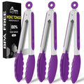 HOTEC Small Silicone Kitchen Tongs 7-Inch Mini Serving Tongs, Set of 3