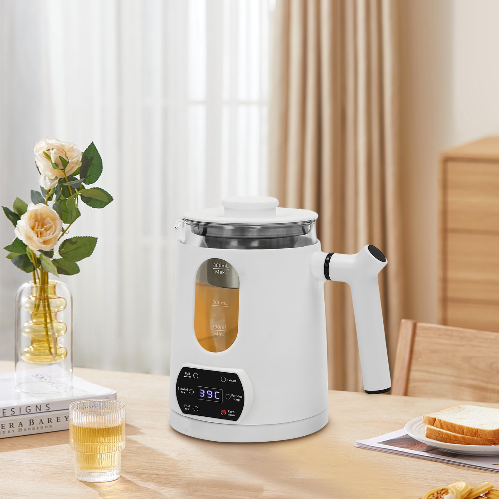Electric Kettle,Temperature Control Glass Tea Maker LCD Display,Water Boiler & Heater With 360° Swivel Base and 6 Different Kinds of Functions For Coffee,Tea,Milk,Water,Hot Chocolate (White)