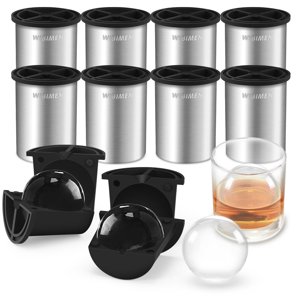 Clear Ice Cube Maker - 2.5" Ball - Stainless Steel Clear Ice Maker - Compact Design - for Whiskey, Cocktails, Bourbon - 8 PACK