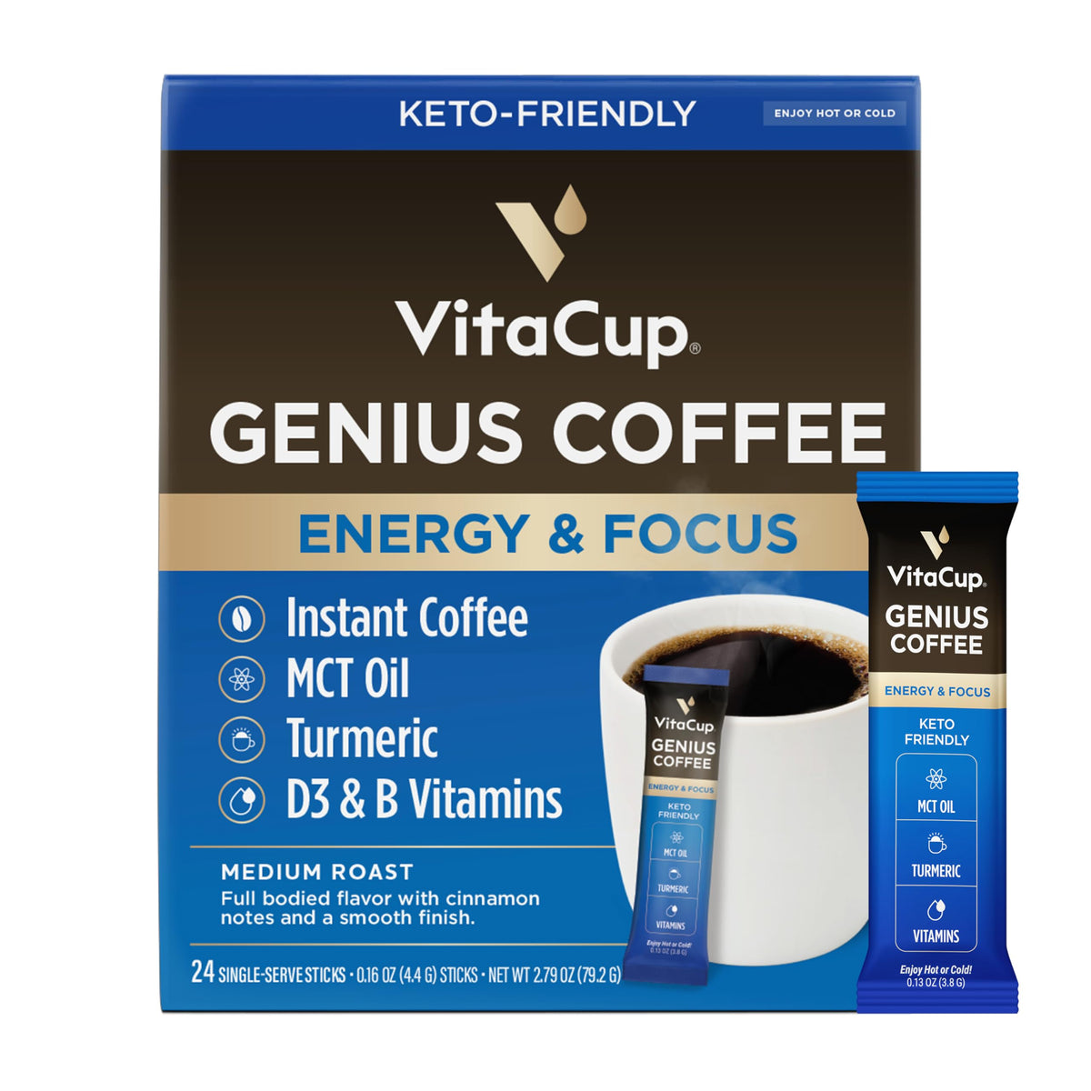 VitaCup Perfect Low Acid USDA Organic Instant Coffee Packets 24ct