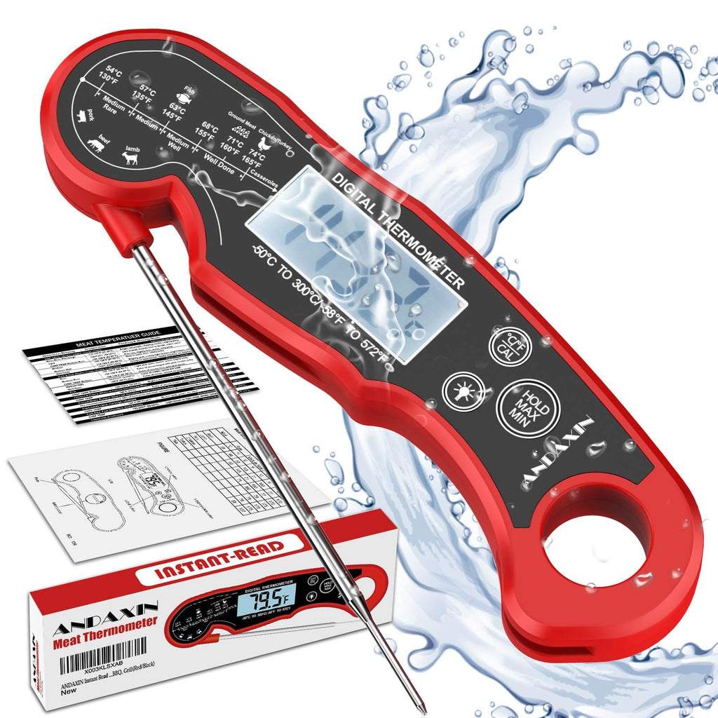 Digital Instant Read Meat Thermometer Digital for Grilling and Cooking - ANDAXIN Waterproof Ultra-Fast Thermometer with Backlight&Calibration&Foldable Probe for Kitchen,Deep Fry,BBQ,Grill-Black/White