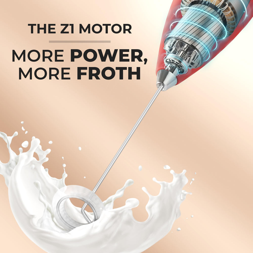 Zulay Kitchen Powerful Milk Frother Wand With Duracell Batteries - Ultra Fast Handheld Drink Mixer - Electric Whisk Foam Maker for Coffee, Lattes, Cappuccino & Matcha - Z1 Motor - Black & Red