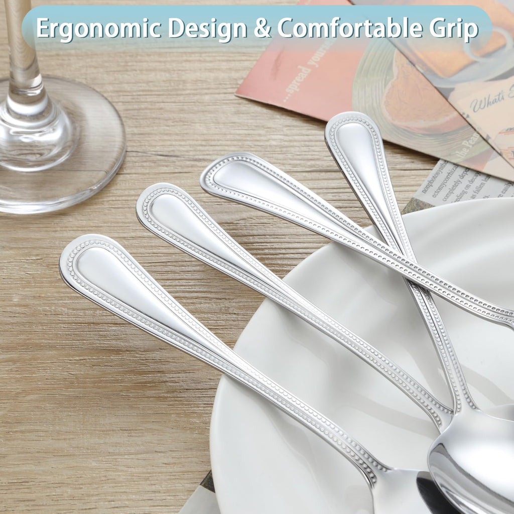 Gymdin 24 PCS Spoons and Forks Set, Food Grade Stainless Steel with Pearl Dot Design Handle Silverware Set, Mirror Polished Dishwasher Safe, Silverware Forks and Spoons for Home or Restaurant