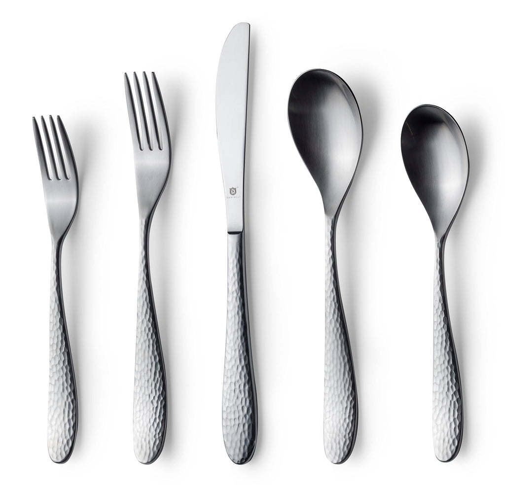 Danialli Matte Silverware Set, 18/10 Stainless Steel Satin Flatware, Modern Brushed Finish Cutlery, Dishwasher Safe & Durable, Built to Last (40-Piece, Marettimo)