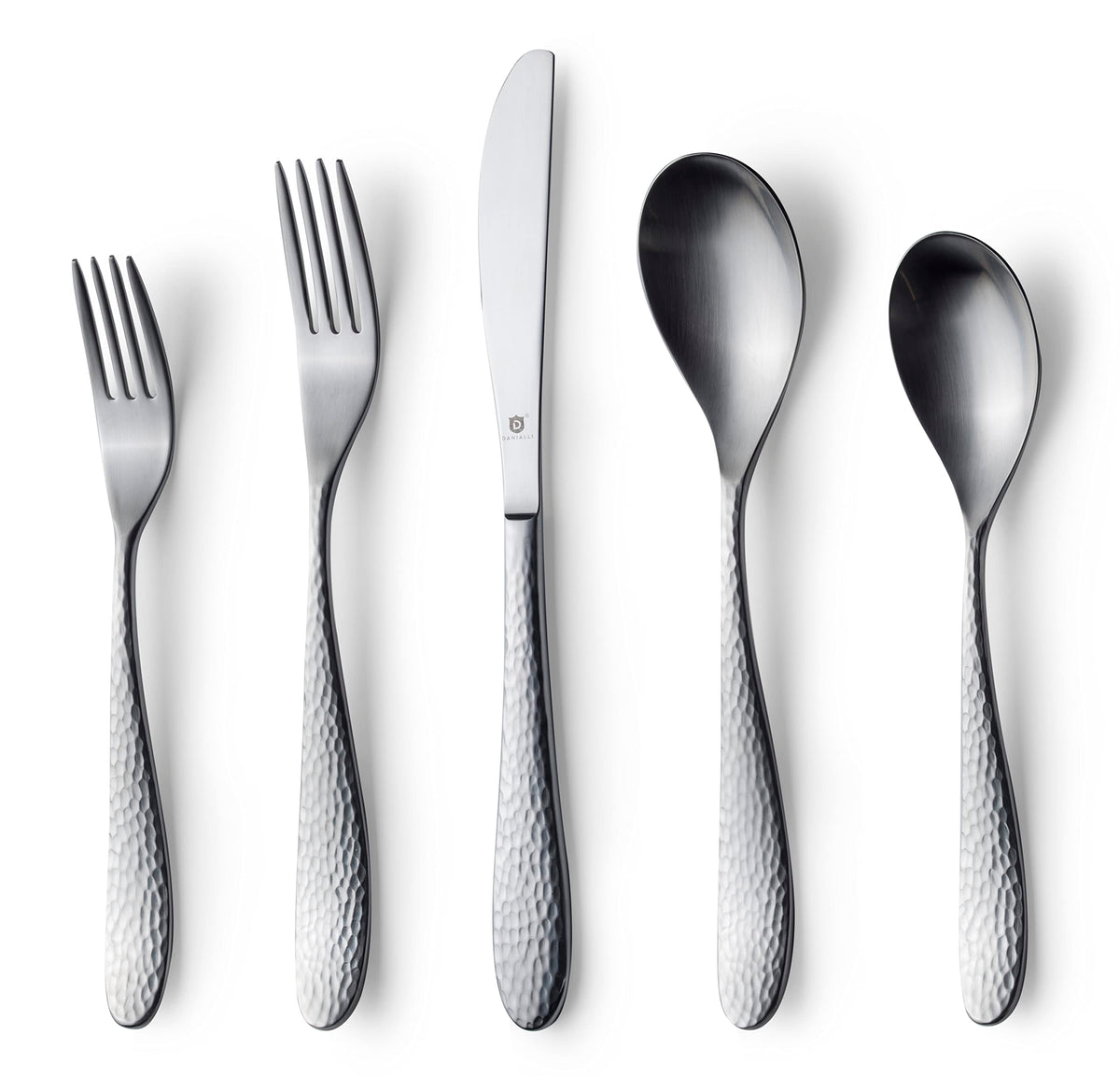 Danialli Matte Silverware Set, 18/10 Stainless Steel Satin Flatware, Modern Brushed Finish Cutlery, Dishwasher Safe & Durable, Built to Last (40-Piece, Marettimo)