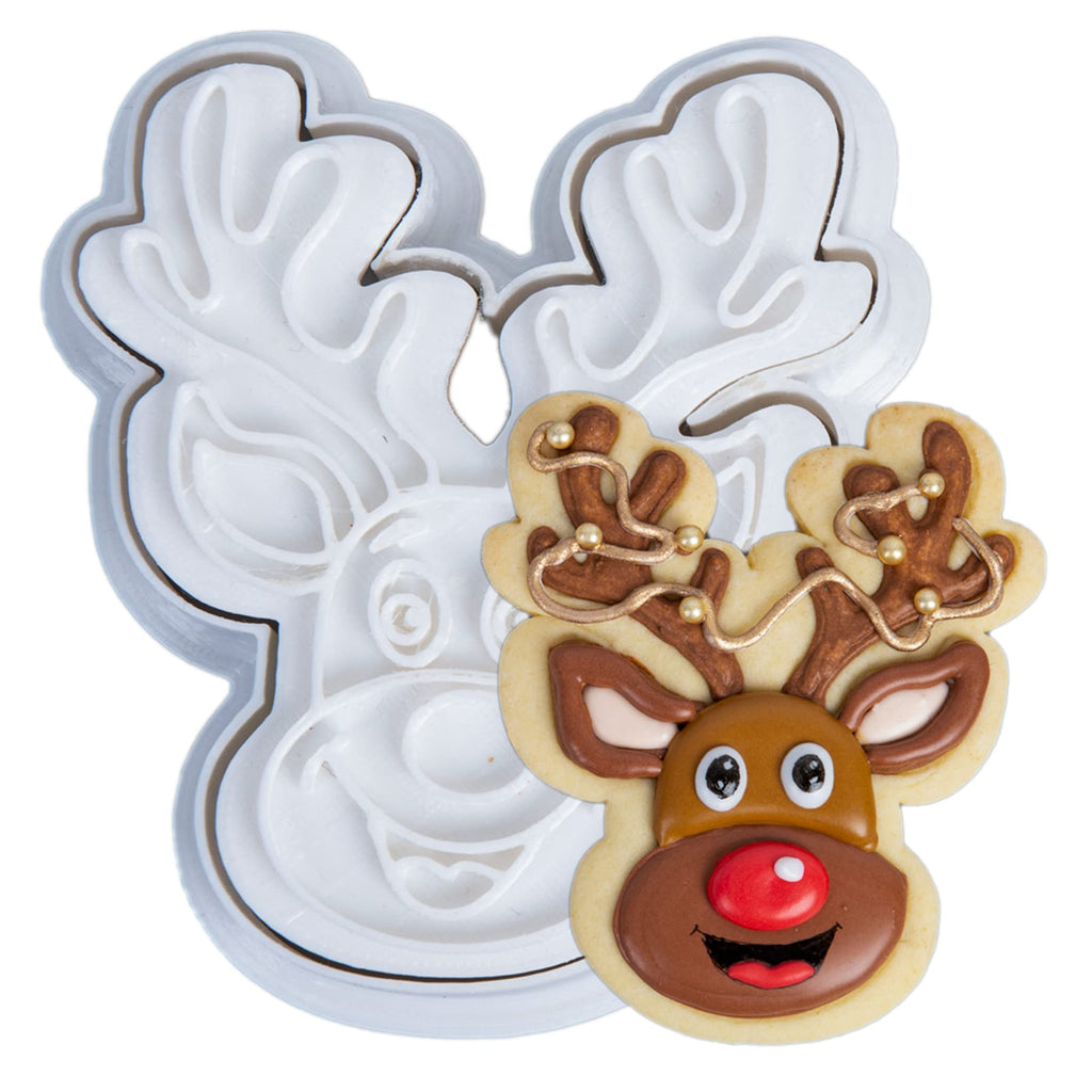 Flycalf Christmas Cookie Cutters Nutcracker Shapes with 3D Stamper Fall Holiday PLA Baking Accessories Cutter Molds Gifts for Kids Decorative Party 3.5" Kitchen Cake Supplies
