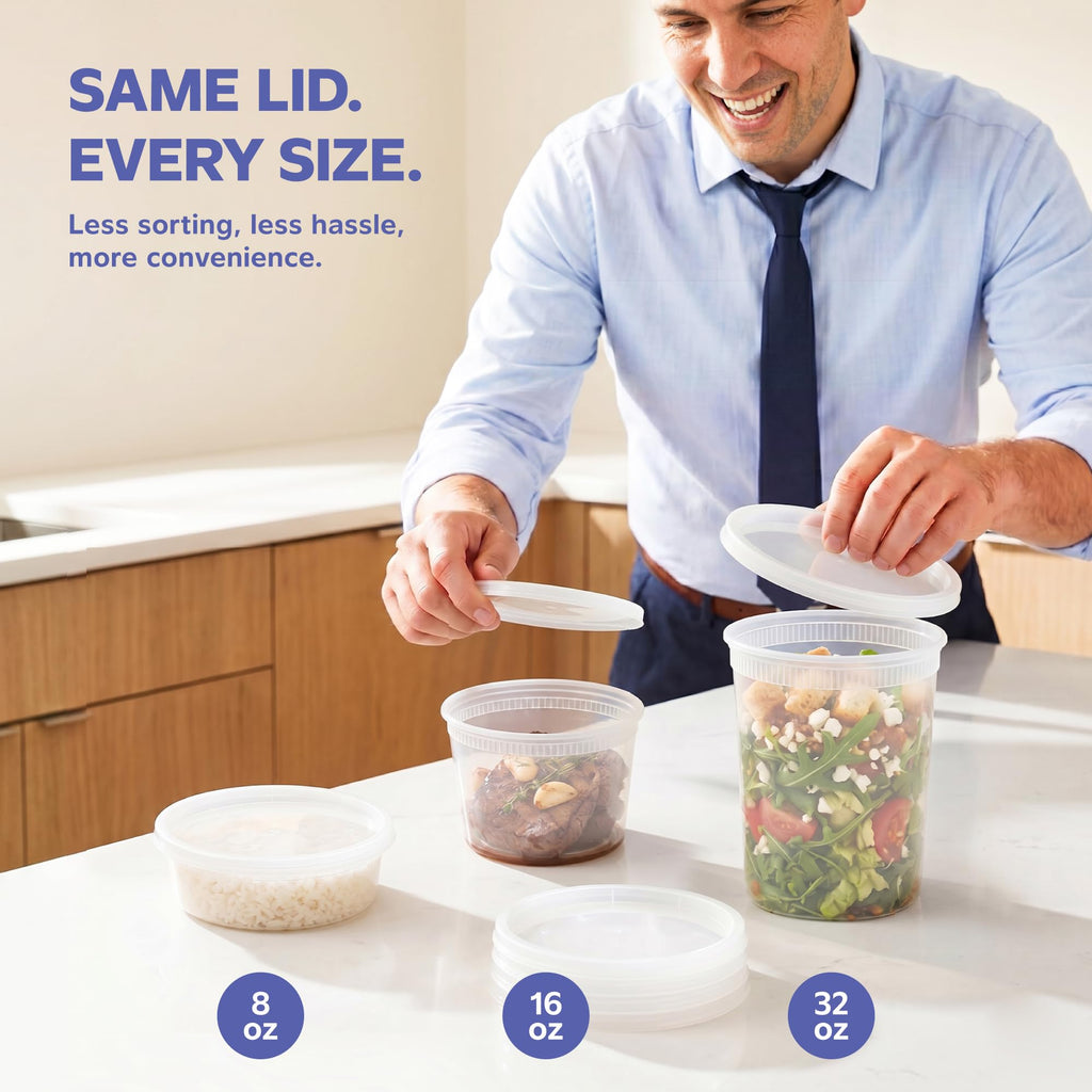 GUSTO 16 oz Plastic Deli Containers with Lids [48 Sets] Food Storage