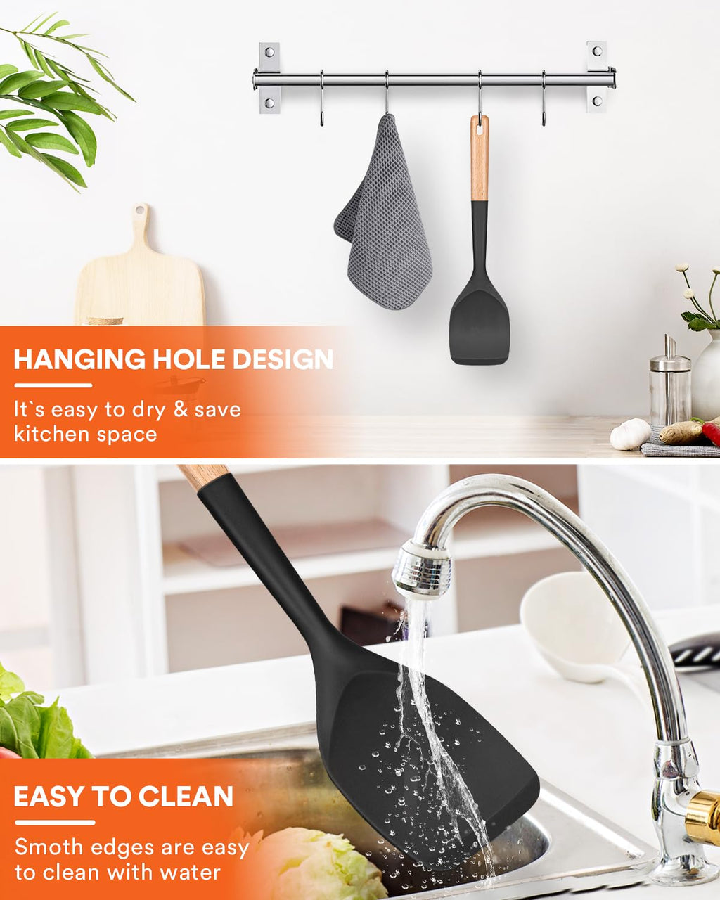 Badiano Silicone Spatula, Non Scratch Flexible Edge for Pans,13.2 Inch