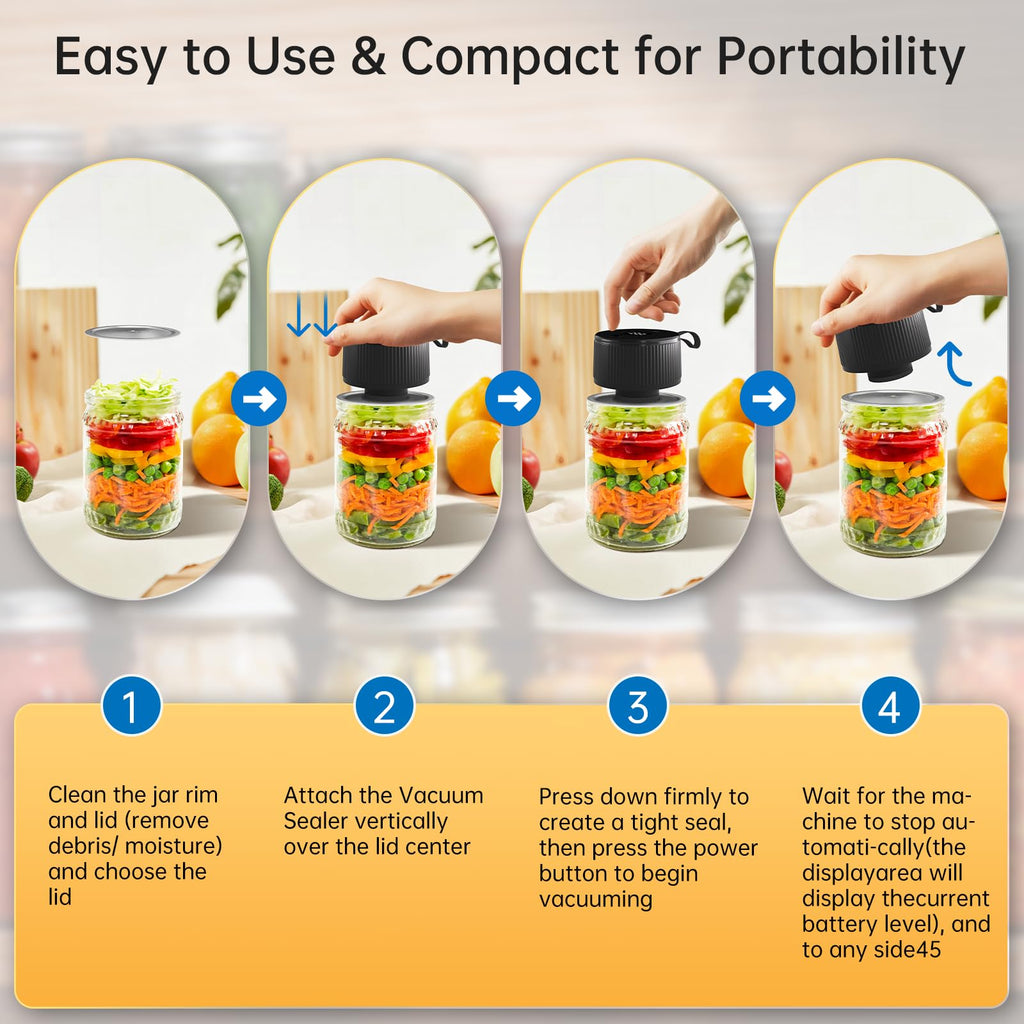 Electric Mason Jar Vacuum Sealer Kit, 3-in-1 Handheld Jar Sealer, Black