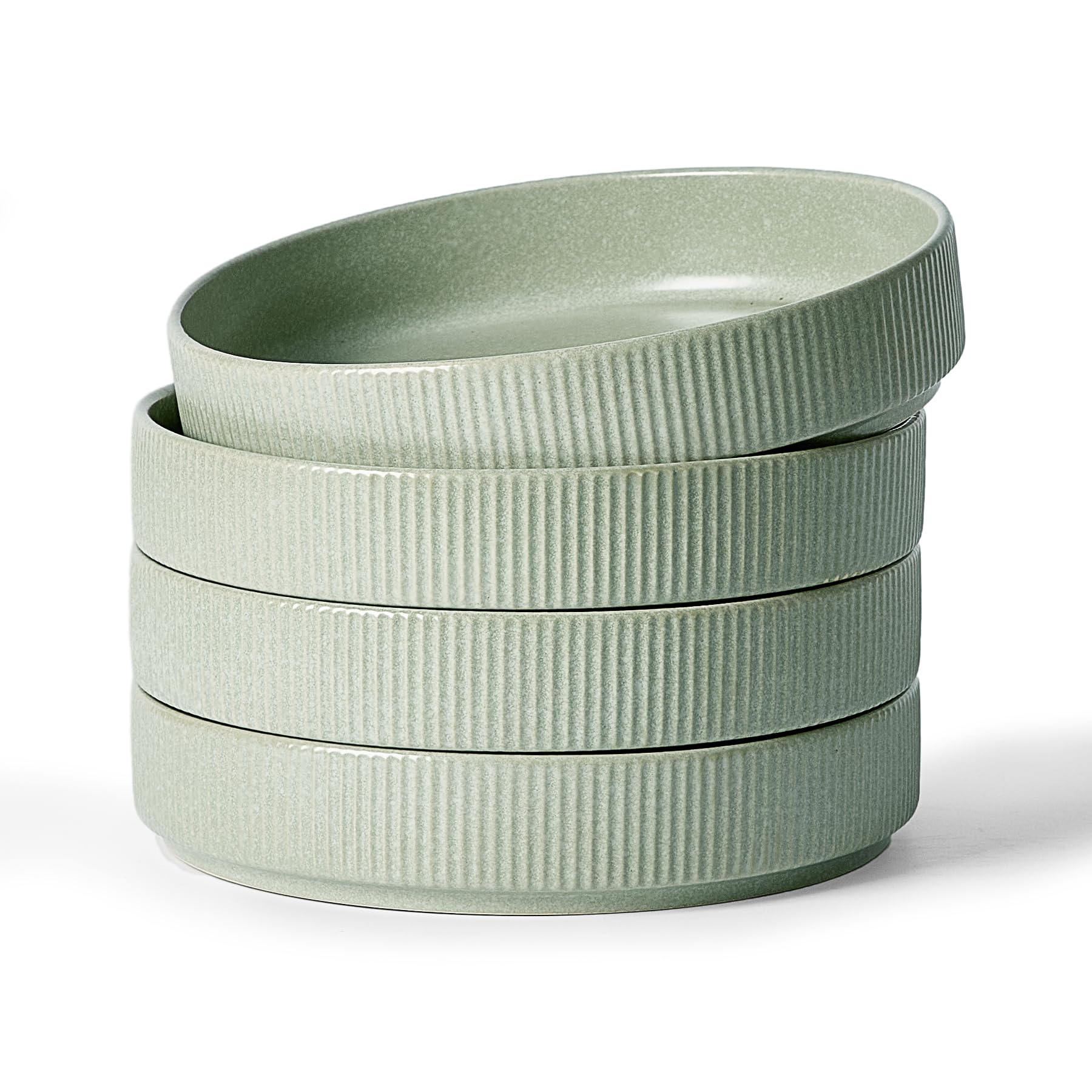 famiware Star 8.25" Pasta Bowls, Large Dinner Bowls Set of 4, Salad Bowl Plates, Shallow Bowls for Eating, Light Green