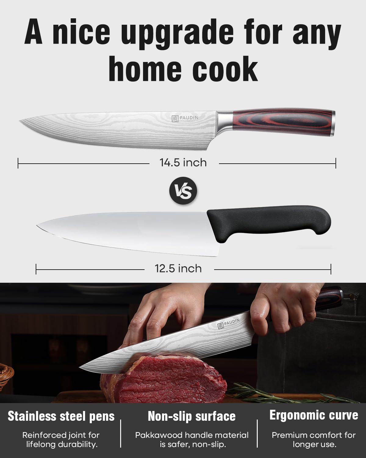 PAUDIN Chef Knife,9 Inch Kitchen Knife for Meat & Vegetables