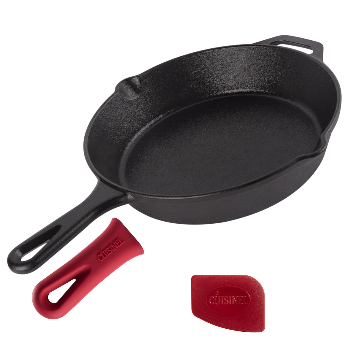 Cuisinel 12‑Inch Cast Iron Skillet – Pre‑Seasoned Frying Pan with Assist Handle & Silicone Handle Holder – Oven, Stovetop, Grill & Campfire Safe Cookware – PFAS & PFOA‑Free