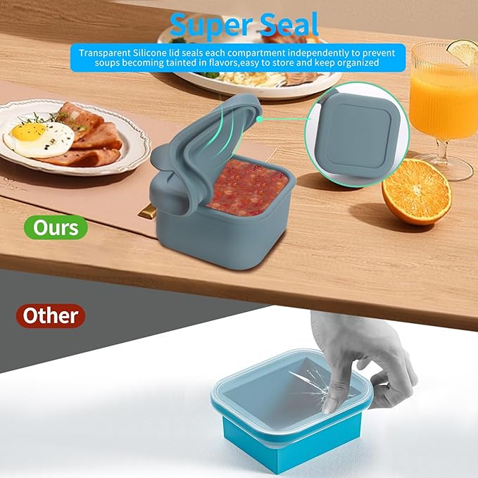 BECOKIT 1/2 Cup Silicone Freezer Tray With Lid - Silicone Freezer Molds 4-Pack For meal prep & freezing of various sauces and other dishes, makes 4 perfect 1/2 cup portions cubes (Blue 4 Pack)