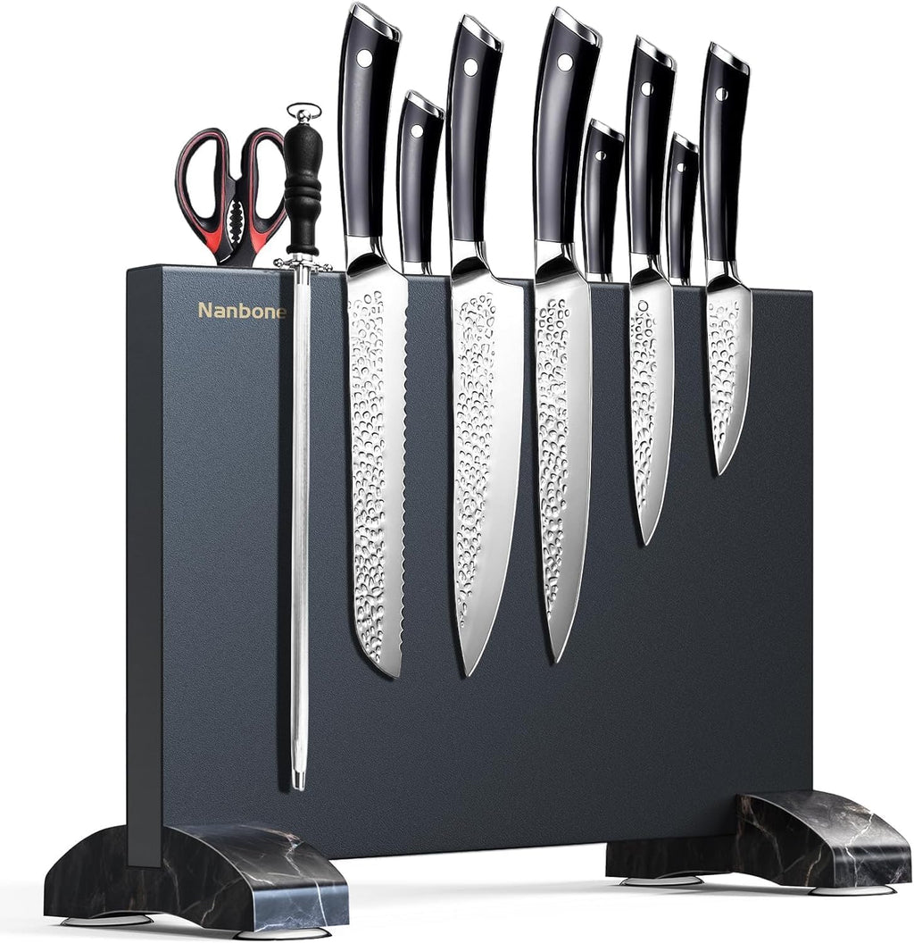 Nanbone Black Magnetic Knife Block Stand Without Knives Black Double Sided Magnetic Knife Holder Rack for Kitchen Counter Stainless Steel Knife Magnetic Strip Display Stand Storage Organizer