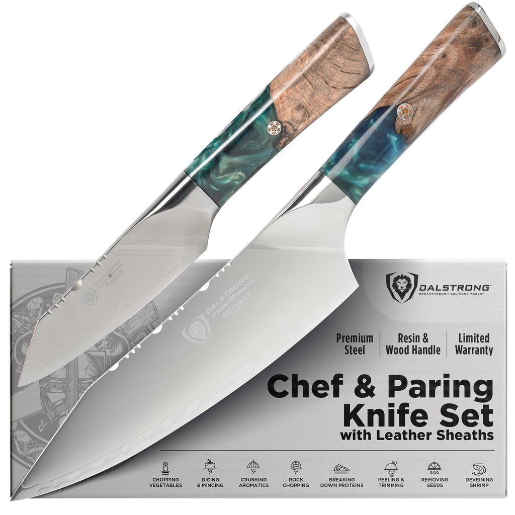 Dalstrong Chef Knife - 8 inch - Valhalla Series - Premium 9CR18MOV HC Steel - Celestial Resin & Wood Handle - Razor Sharp - Kitchen Cooking Chef's Knife - Leather Sheath