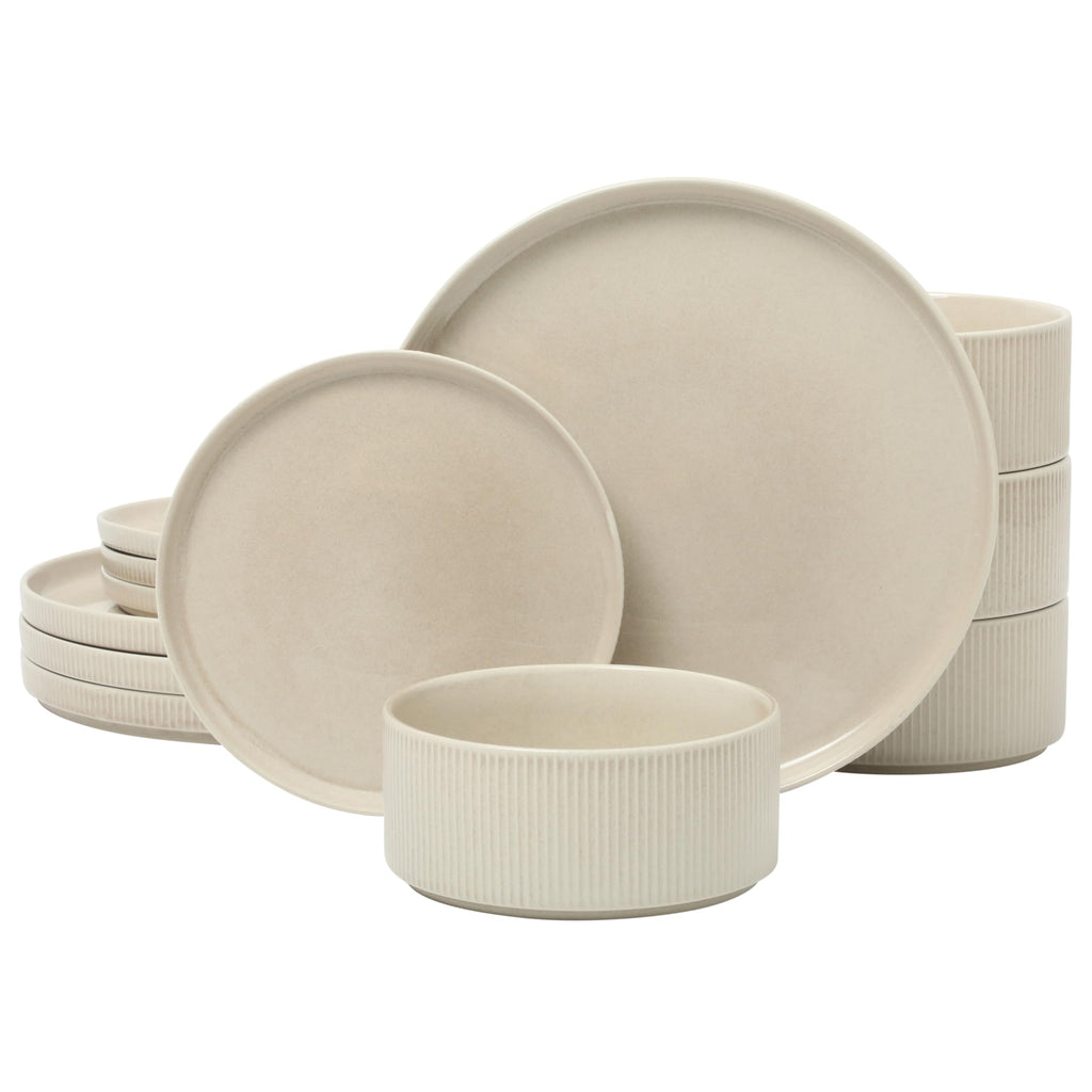 Gibson Elite 12 Piece Matisse Moderna Stoneware Reactive Glaze Plates and Bowls Dishes Dinnerware Set - Cobalt Blue