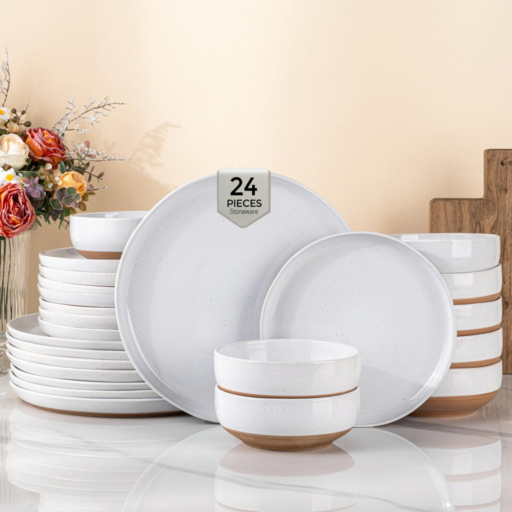 AmorArc Dinnerware Sets for 8, 24 Pieces Ceramic Plates and Bowls Set