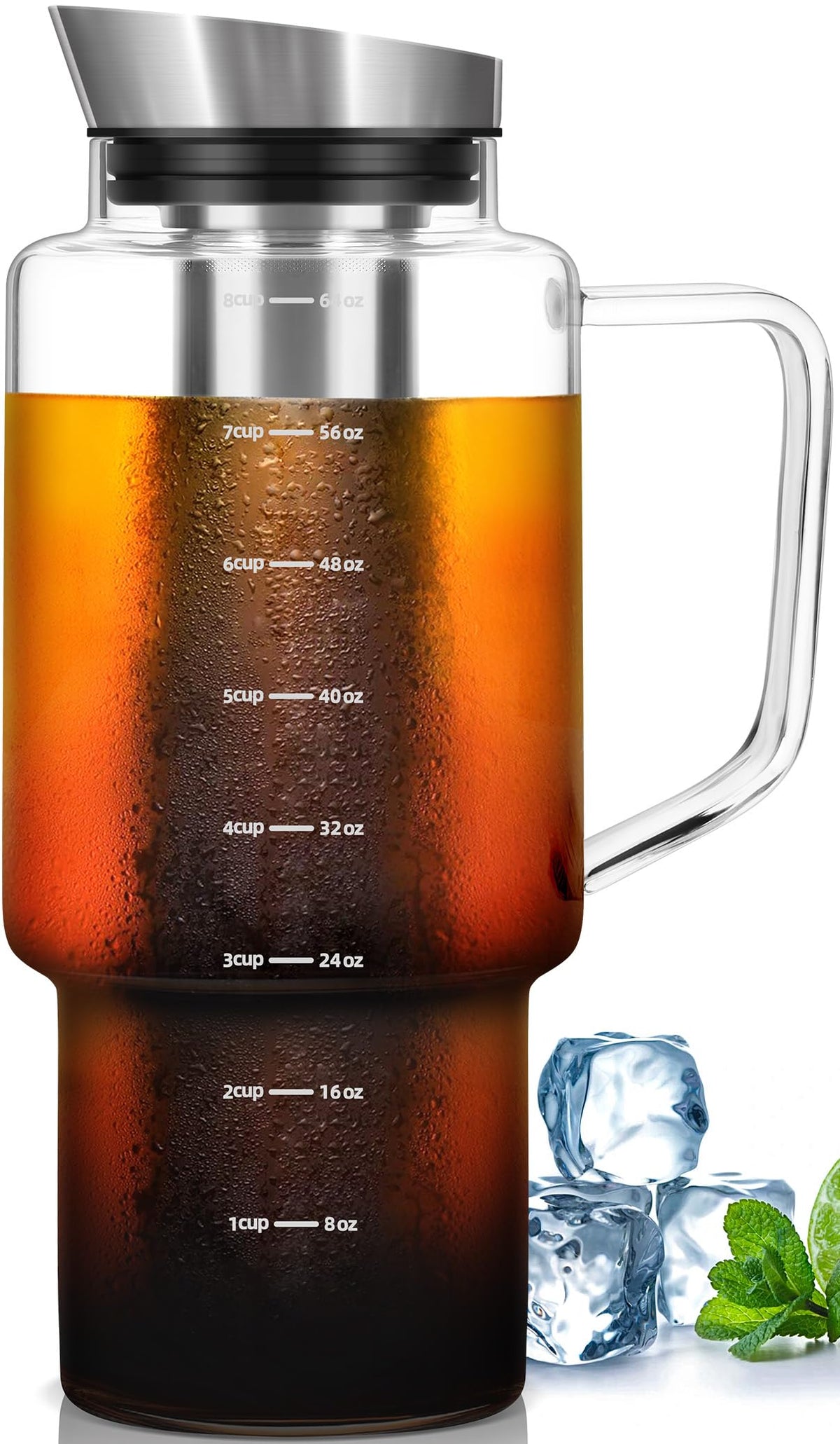 Aquach 51oz Cold Brew Maker, Borosilicate Glass Iced Coffee Tea Pitcher