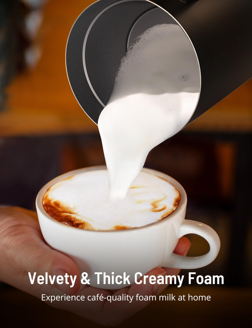 Milk Frother, Airyoyo 4-in-1 Milk Frother with Stand, Electric Milk Frother and Steamer Hot& Cold Foam Temperature Control, Auto Shut-Off Frother for Coffee Latte