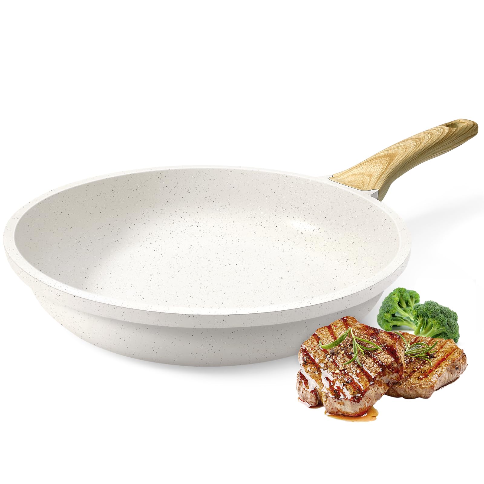 GiPP Nonstick Frying Pan Skillet - 11" White Granite Non Stick Pans, Omelette Pan with Heat-Resistant Handle, Compatible with All Stovetops, PFOA Free