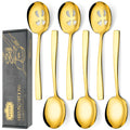 Keyoxy 6 Piece Stainless Steel Serving Spoons Set - 3 Large, 3 Slotted, 9.2-Inch, Dishwasher Safe, for Parties/Kitchen/Buffet/Catering,Gold