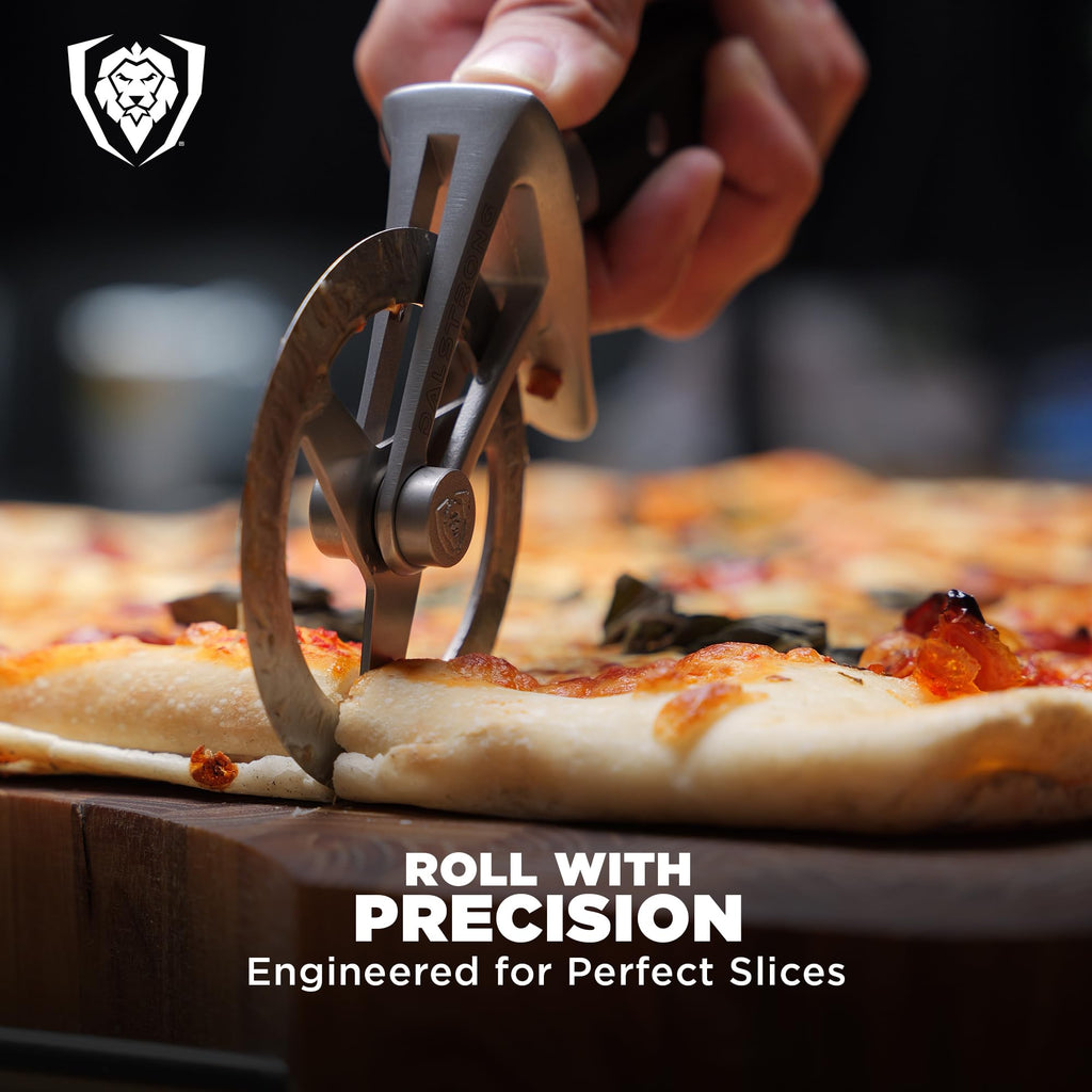 Dalstrong Orbit Razor Pizza Cutter Wheel — 2mm #304 Stainless, Tri-Spoke Rotary, G-10 Handle — For Homemade Pizza, Flatbread, Quesadillas, Pastry & Dough — Thumb Guard + Sheath Included