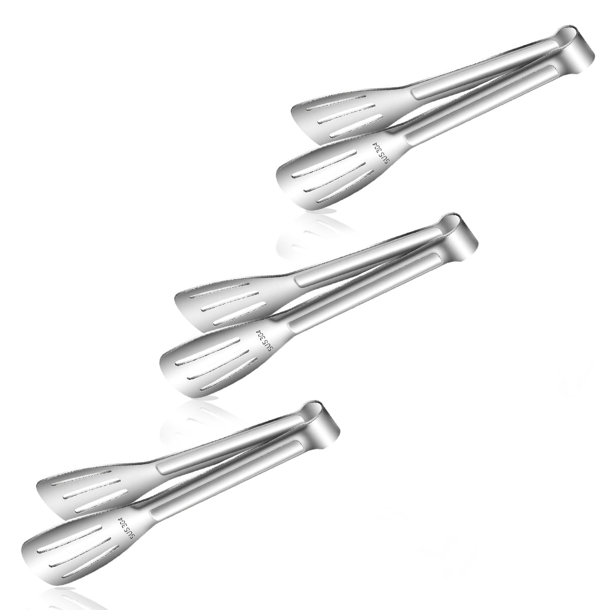 Stainless Steel Kitchen Tong Set - Anti-Slip Heat-Resistant Grip, Widened 3-Line Slotted Heads for Easy Clamping (Steaks, BBQ, Pasta, Salads), Easy Clean for Versatile Use Set of 3-9", Silver