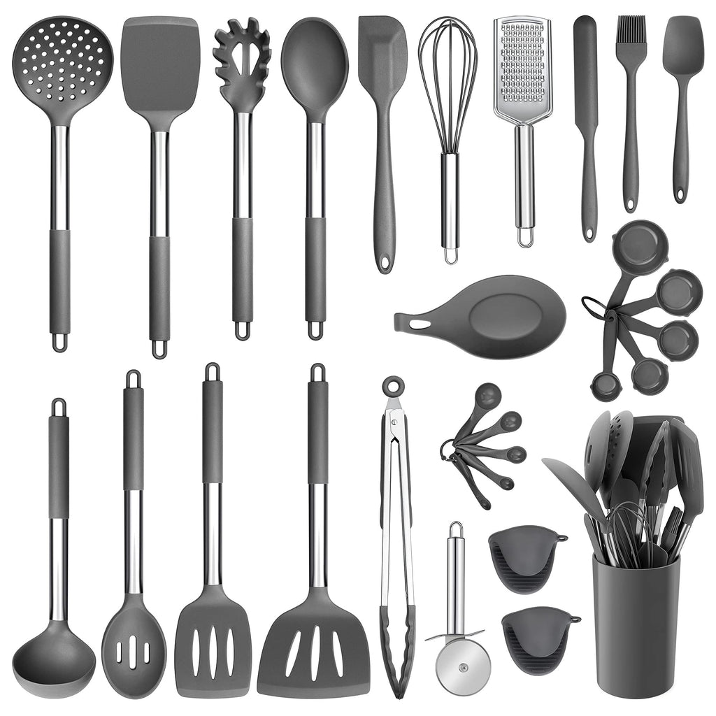 E-far Silicone Cooking Utensils Set, 30-Piece Black Kitchen Utensils Set