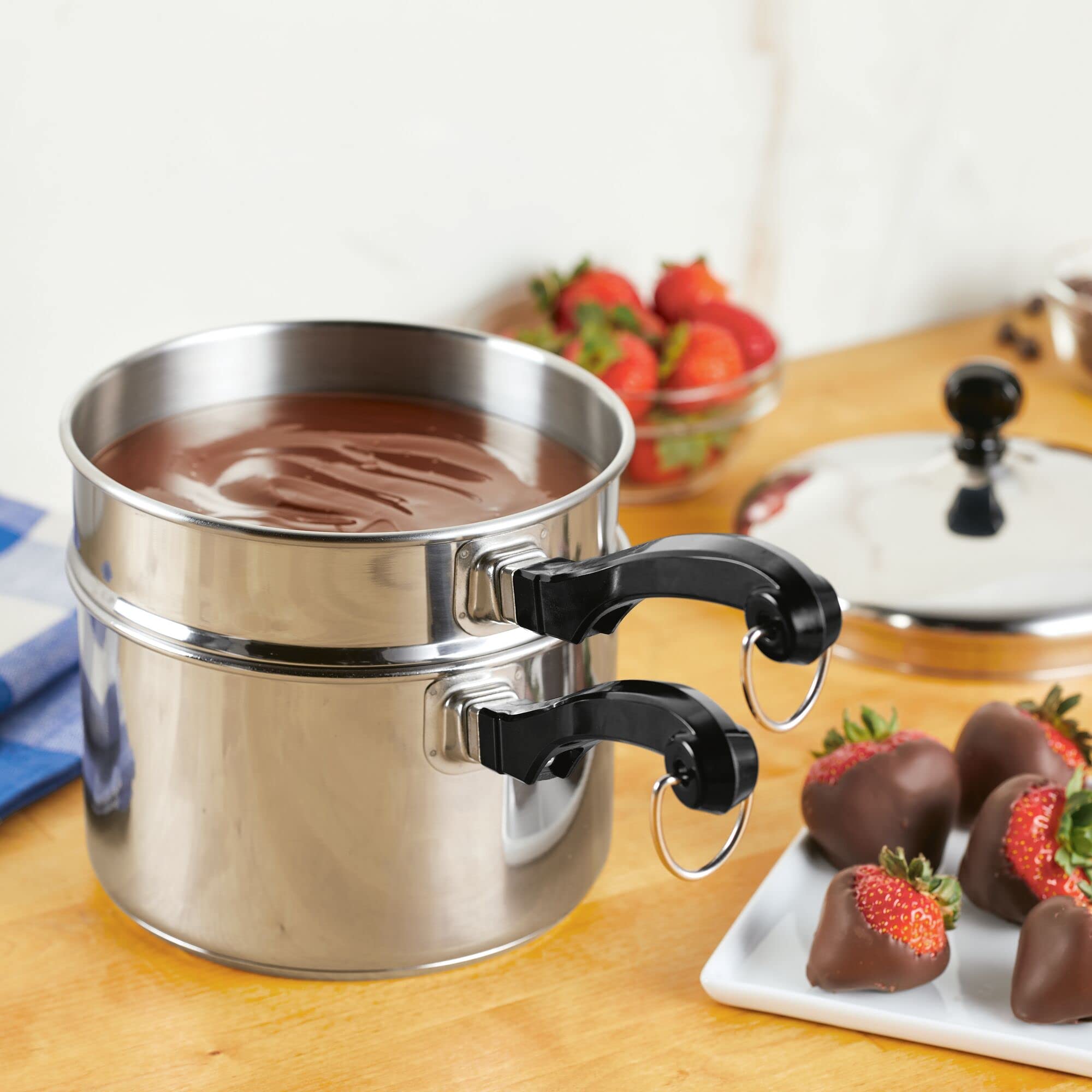 Farberware Classic Series Stainless Steel Double Boiler and Saucepan with Lid, Double Boilers For Stove Top, 2-Quart