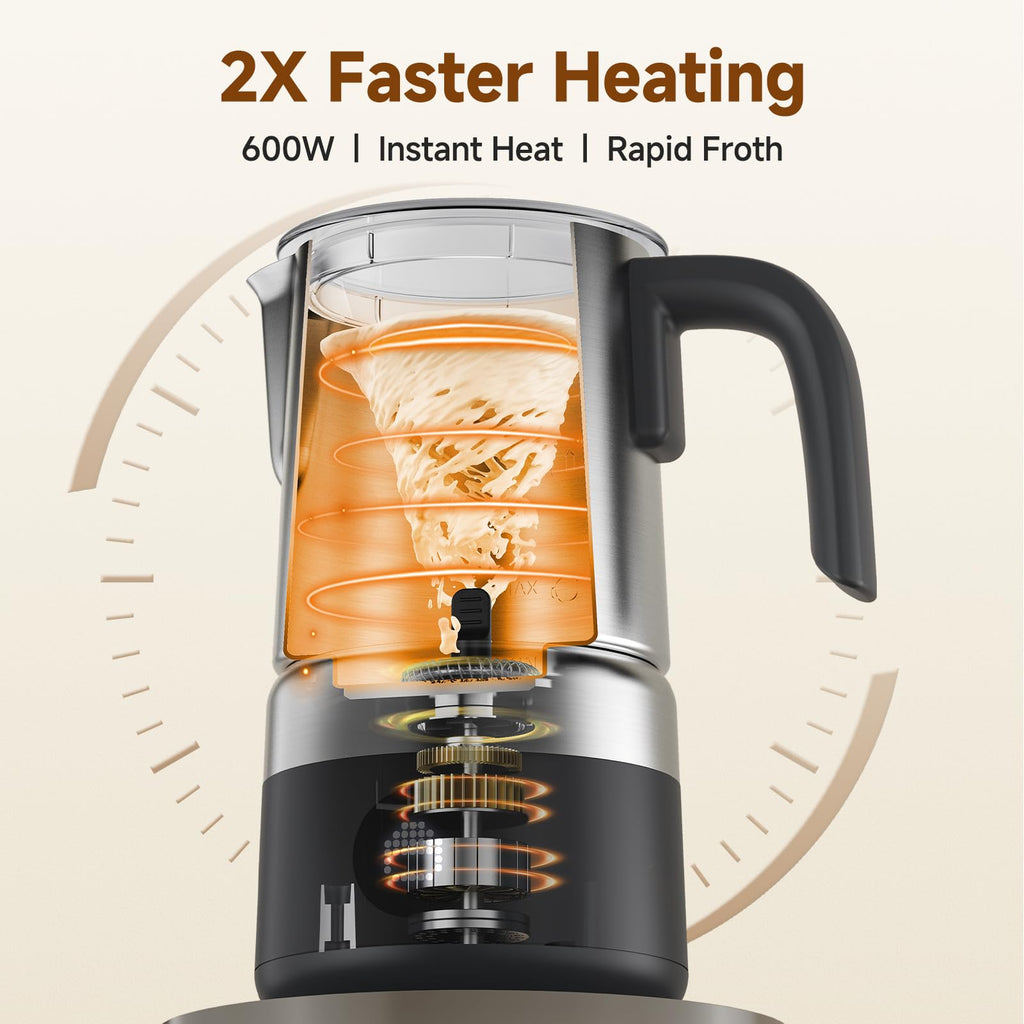 AMZCHEF Electric Milk Frother and Steamer, 600W Hot and Cold Foam Maker, 8 Modes, One-Button Control, 17oz Milk Warmer for Coffee, Lattes, Cappuccinos, Macchiatos, Detachable Stainless Steel Pitcher