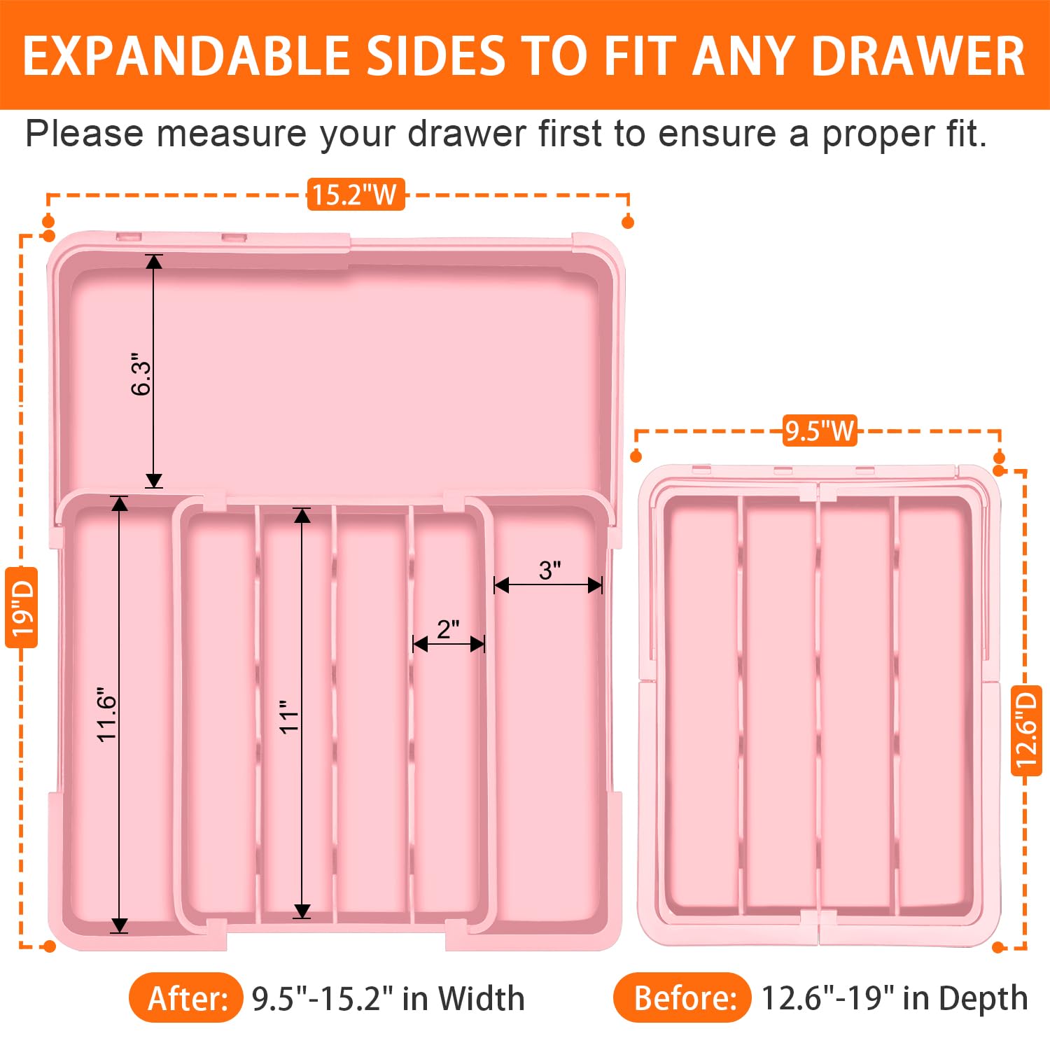 Spaclear Silverware Organizer - Expandable Silverware Drawer Organizer, Adjustable Drawer Organizer, Silverware Tray for Drawer 15.2"x 19" Utensil Drawer Organizer, Kitchen Organizers Storage, Pink