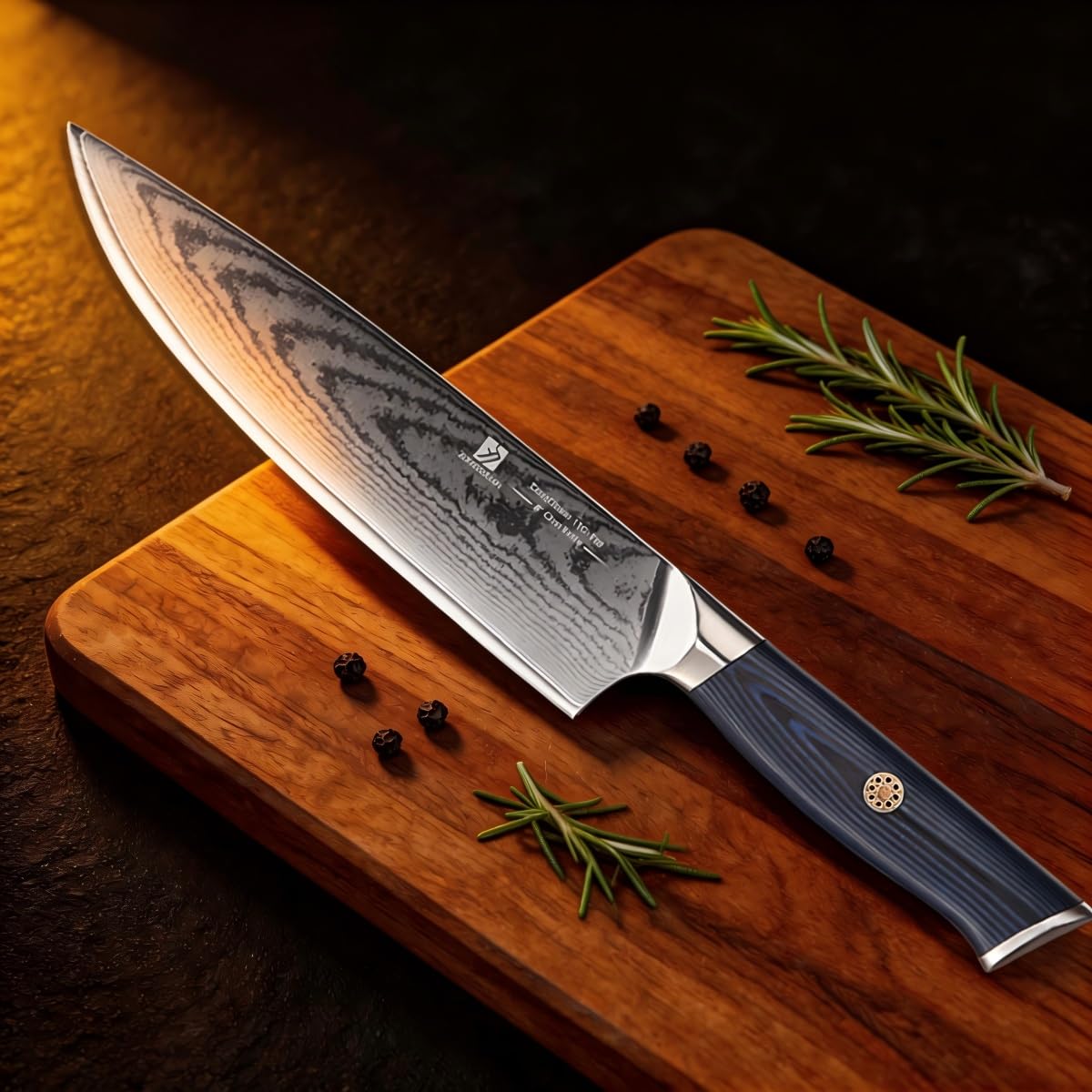 Chef Knife,8inch Damascus knife,67-Layer High Carbon Stainless Steel Kitchen Knife,Professiona Sharp Cutting Knives with Ergonomic G10 Blue Black Handle,Gift Box for Home and Kitchen Birthday Gift