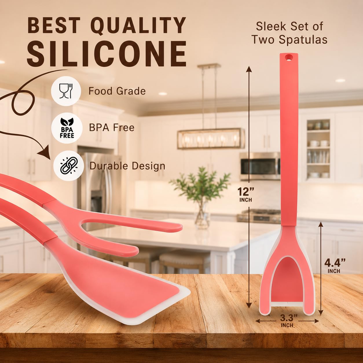 ZONZEST Silicone Egg Flipper Spatula Tongs (Set of 1) – Non-Stick 2-in-1 Grip & Flip Kitchen Tongs for Pancakes, Fish, Eggs, and More – Heat Resistant Cooking Tool (Red)