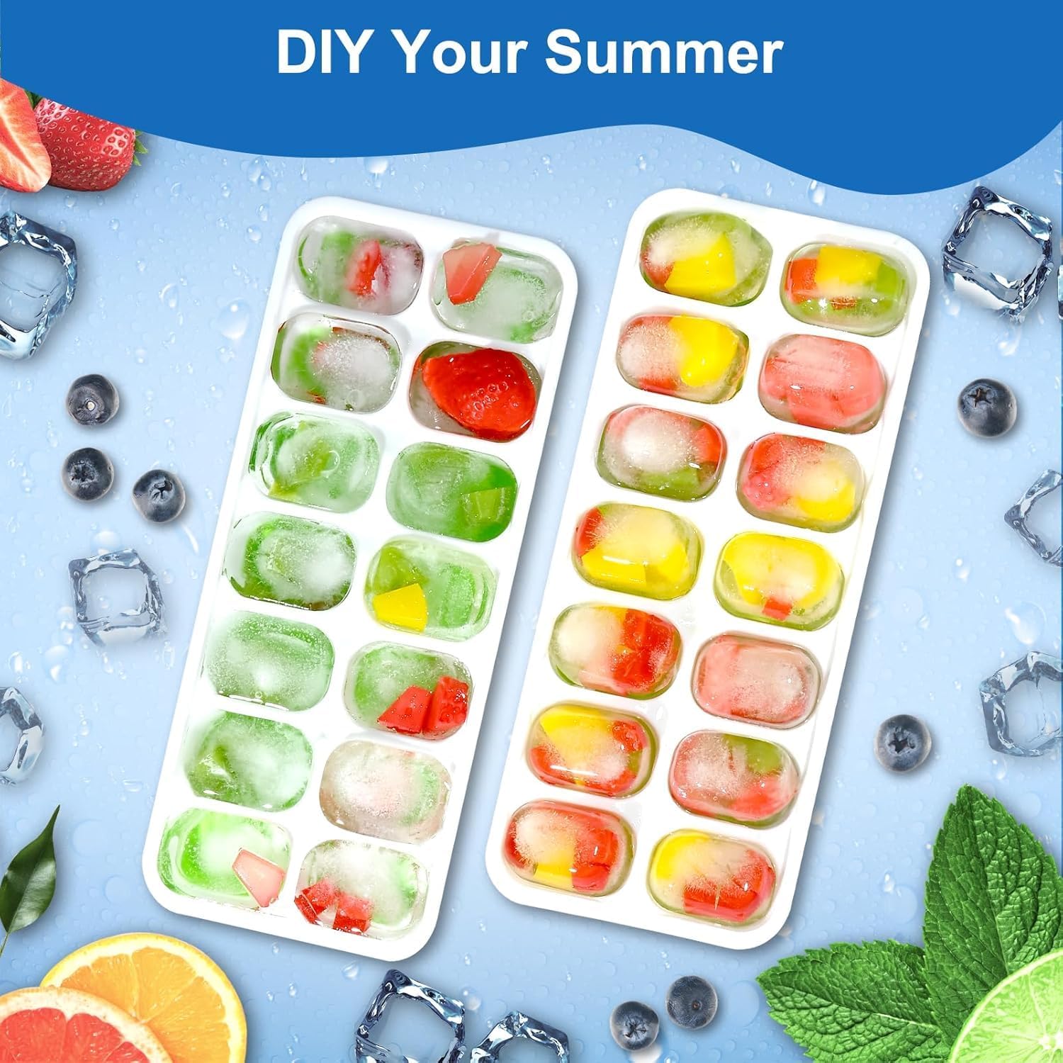 Weftnom Ice Cube Trays with Lids for Freezer, 4 Pack Silicone Set, 56 Cubes
