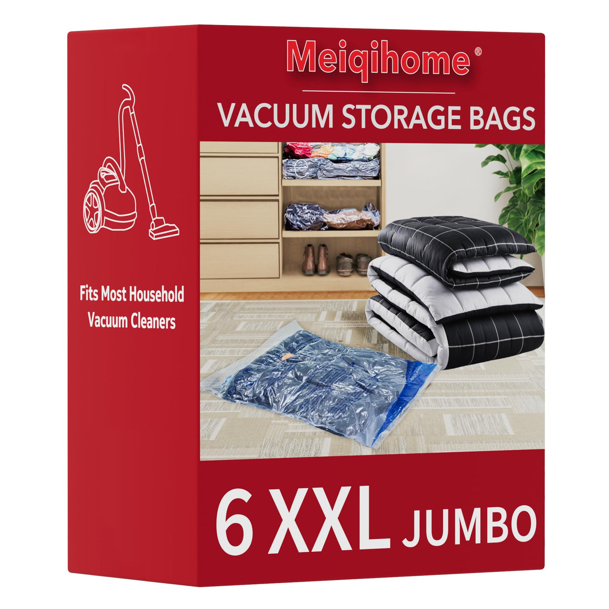 Vacuum Storage Bags, Small Space Saver Sealer Bags, Airtight Compression Bags for Clothes, Pillows, Comforters, Blankets, Beddings, Pack of 10