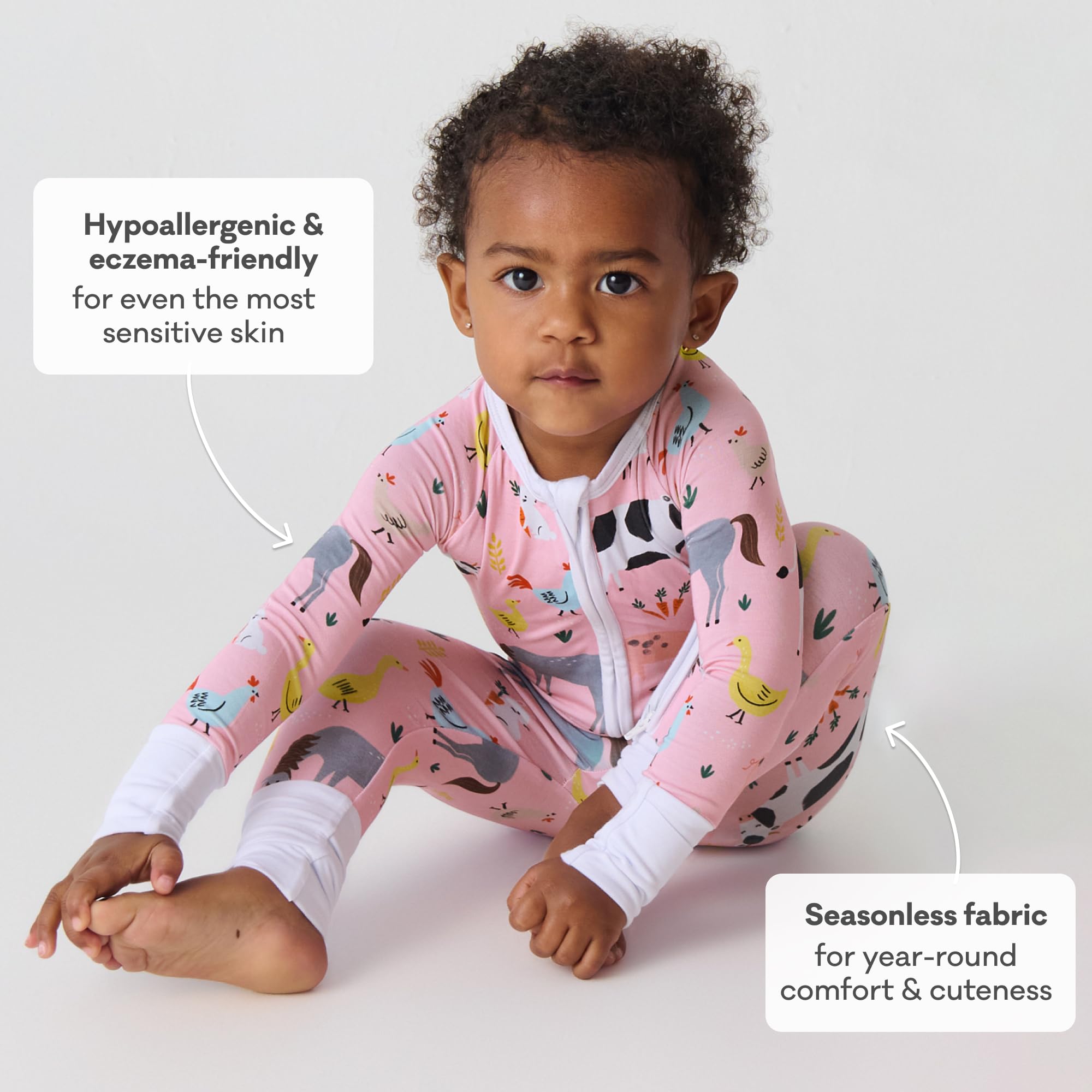 Little Sleepies Baby Pajamas, Pink Farm Animals, 6-12M