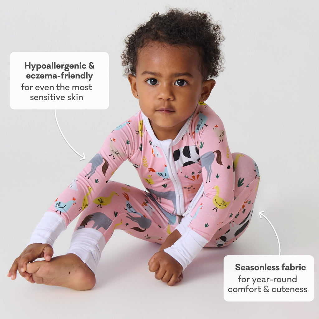 Little Sleepies Baby Pajamas, Pink Farm Animals, 12-18M
