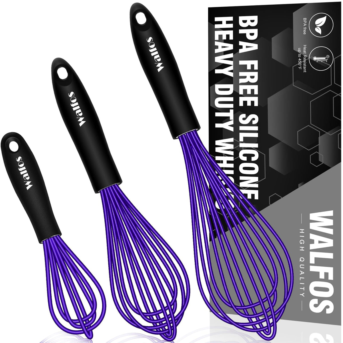 Silicone Whisks set with 7+5in mini stainless steel whisk, Non Scratch Coated 7+9+11in Whisks for Nonstick Cookware,Premium for Blending, Whisking, Beating, Frothing & Stirring