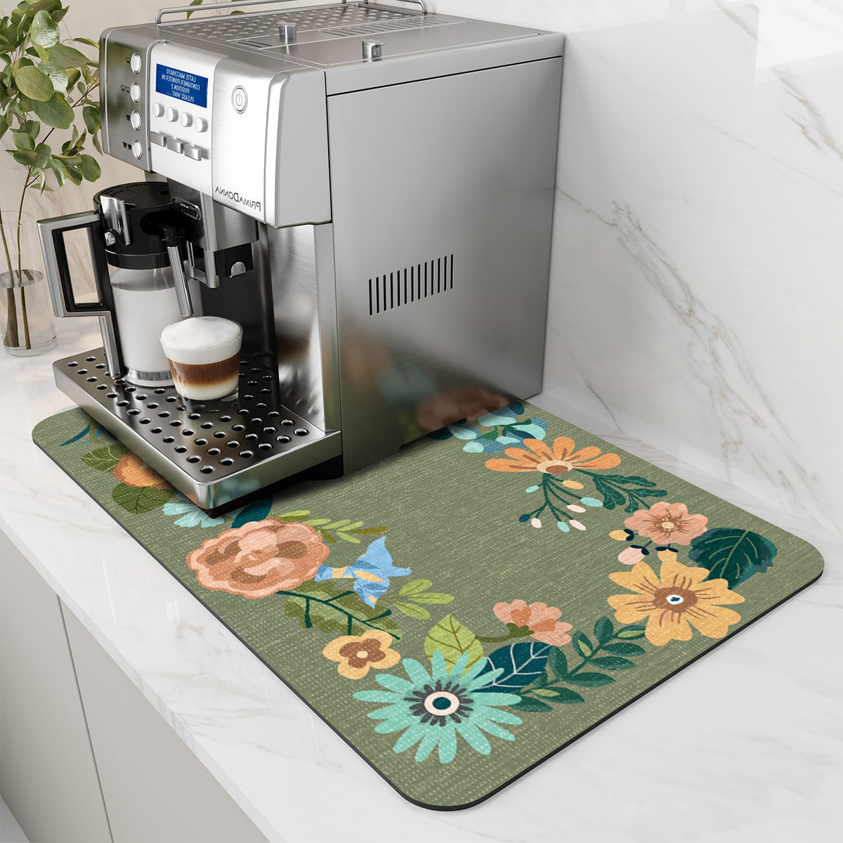 AMOAMI Coffee Mat Hide Stain Rubber Backed Absorbent Dish Drying Mat for Kitchen Counter - Fits Under Coffee Maker - KHAKI 16X24
