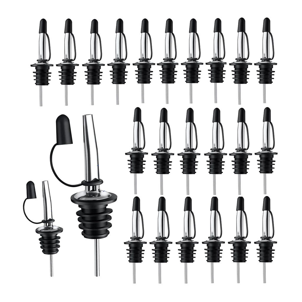 Pafusen 12 Pack Liquor Bottle Pourers, Liquor Pour Spout for Liquor Bottles, Stainless Steel Olive oil Dispenser Spout, Alcohol Pourer Spouts Dust Caps Long Covers, Sliver