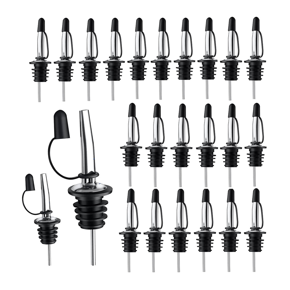 Pafusen 12 Pack Liquor Bottle Pourers, Liquor Pour Spout for Liquor Bottles, Stainless Steel Olive oil Dispenser Spout, Alcohol Pourer Spouts Dust Caps Long Covers, Sliver