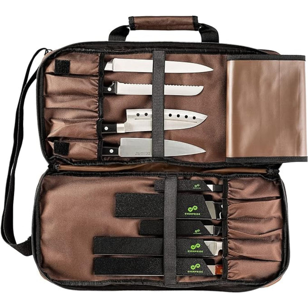 EVERPRIDE Chef Knife Bag Holds 20 Knives PLUS Large Zippered Compartment for Kitchen Tools – Durable, Large Knife Bag for Chefs – Professional Grade and makes a great gift!