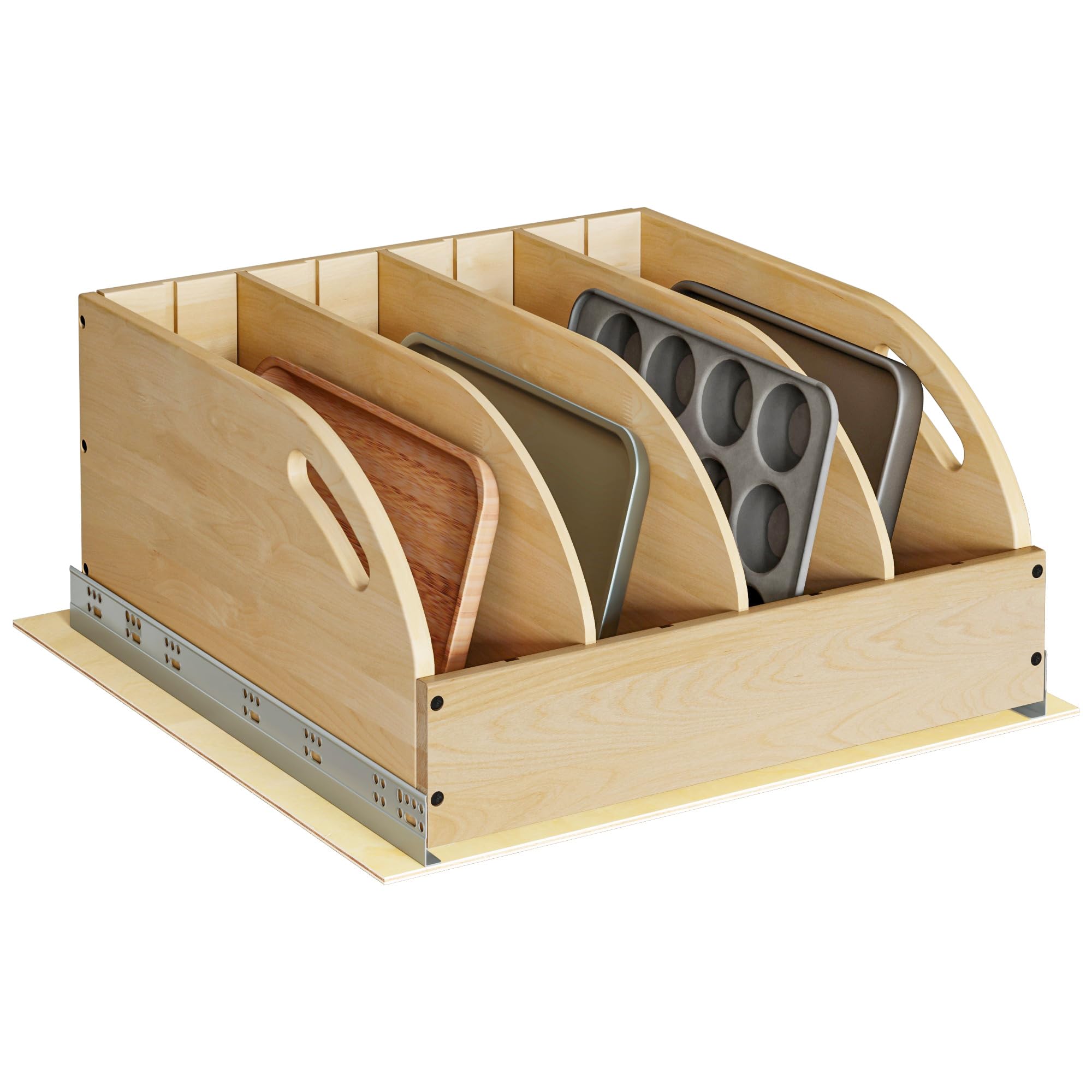 WelFurGeer Birchwood Pot and Pan Organizer with Soft-Close Drawer, Pull Out Cabinet Organizer, Heavy-Duty Slide-Out Storage for Baking Sheets, Cutting Boards, and Kitchen Utensils