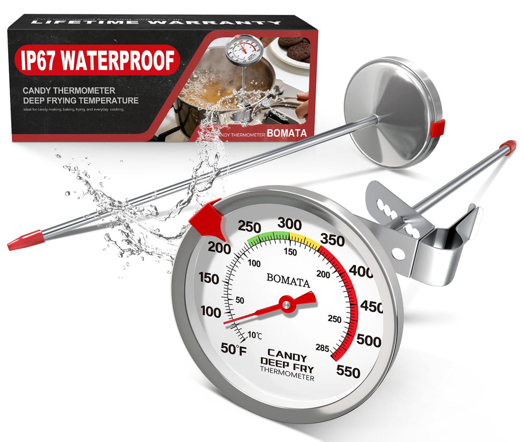 BOMATA Candy Thermometer with Pot Clip, Waterproof Deep Fry Oil Thermometer