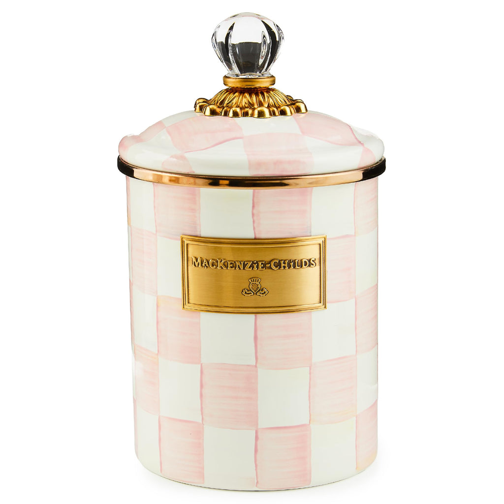 MACKENZIE-CHILDS Enamel Canister, Medium, Pink-and-White Rosy Check